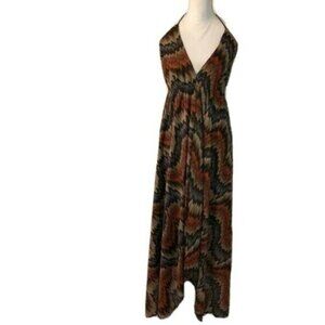 Halter Dress Womens Vintage Metallic Knit Asymmetric Hemline Lined Drawstring